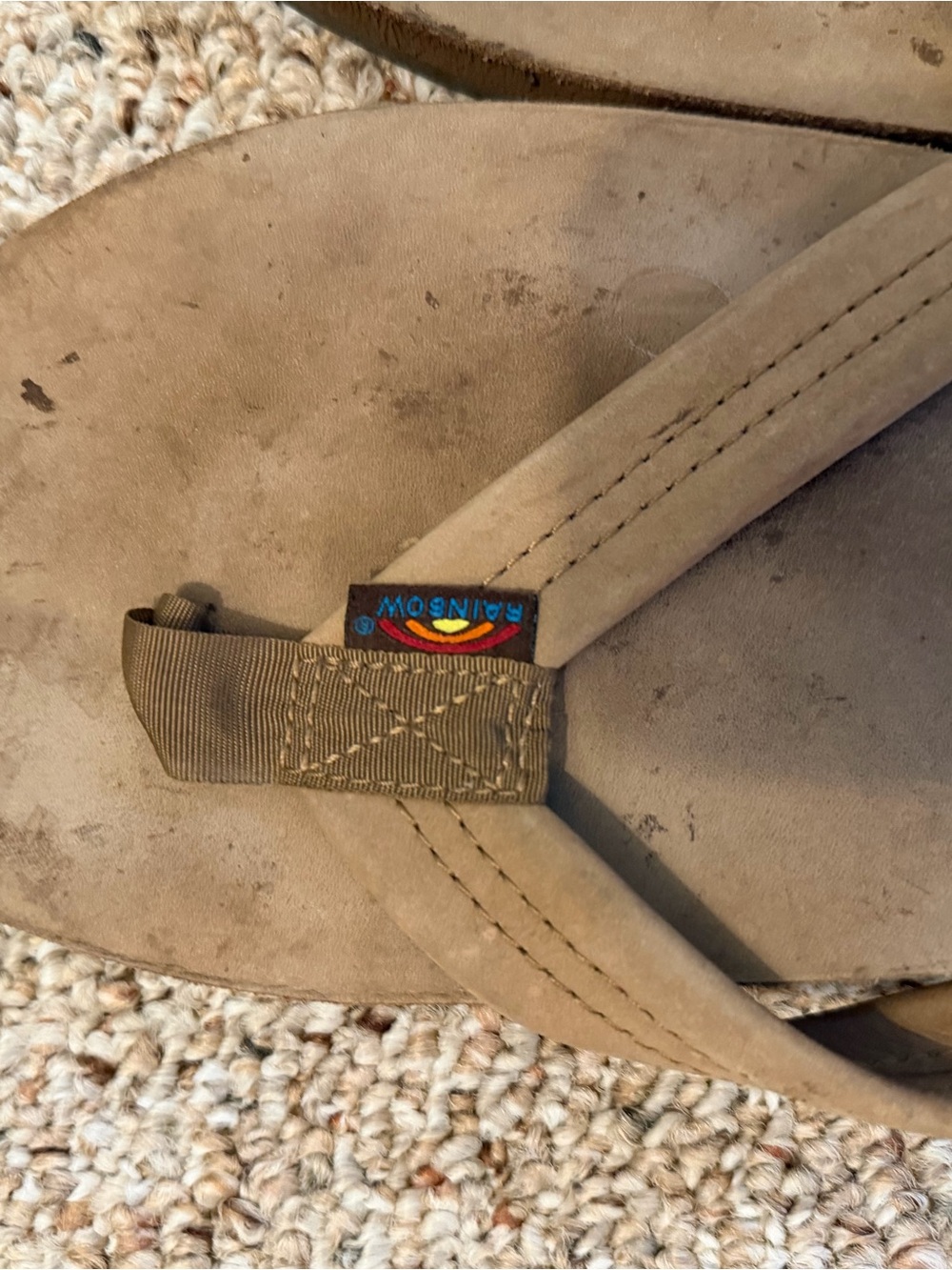 Rainbow Men's Brown Leather Flip Flops with Suede Straps - Picture 6 of 6